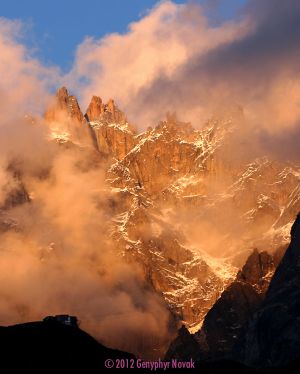 Alpenglow and Clouds on the Chamonix Aiguilles